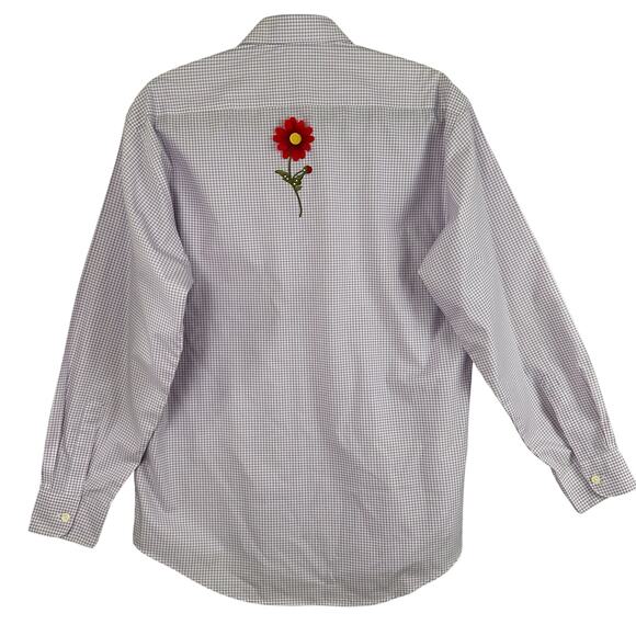 Hot Dames Red Hat Society Button Up Shirt Size M Gingham Purple Red Appliqué - Picture 2 of 8